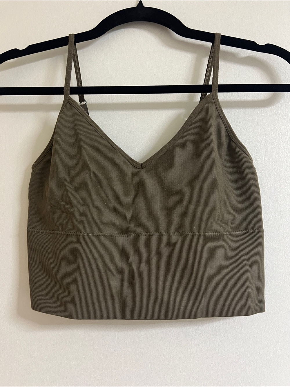 Olive Green Ribbed V-Neck cropped Camisole Top